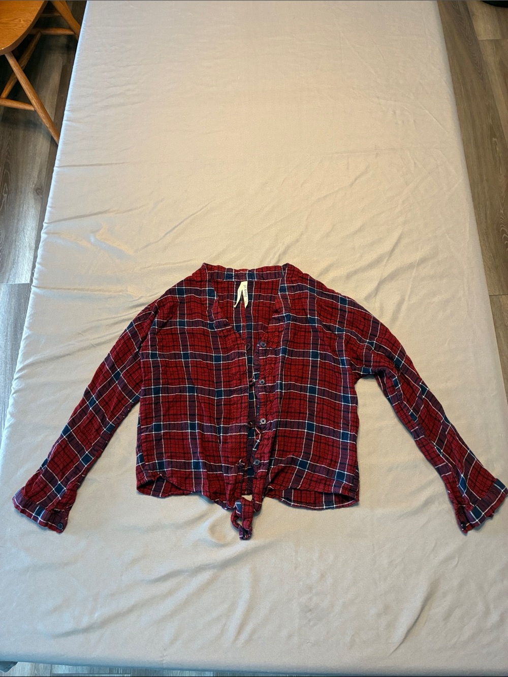 girl krazy Red and Navy Plaid Tie-Front Button Down Shirt
